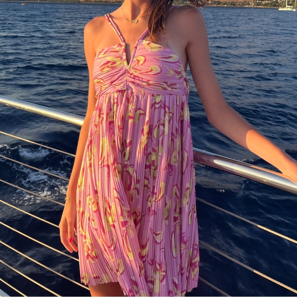 Zara Pink Printed Pleated Dress